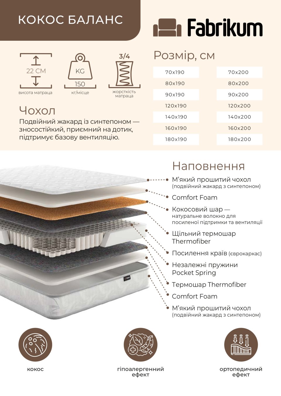 Ортопедичний матрац «Кокос-Баланс»